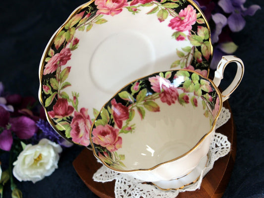 Black Magic Bone China Teacup, Tea Cup & Saucer, Queen Anne 17484