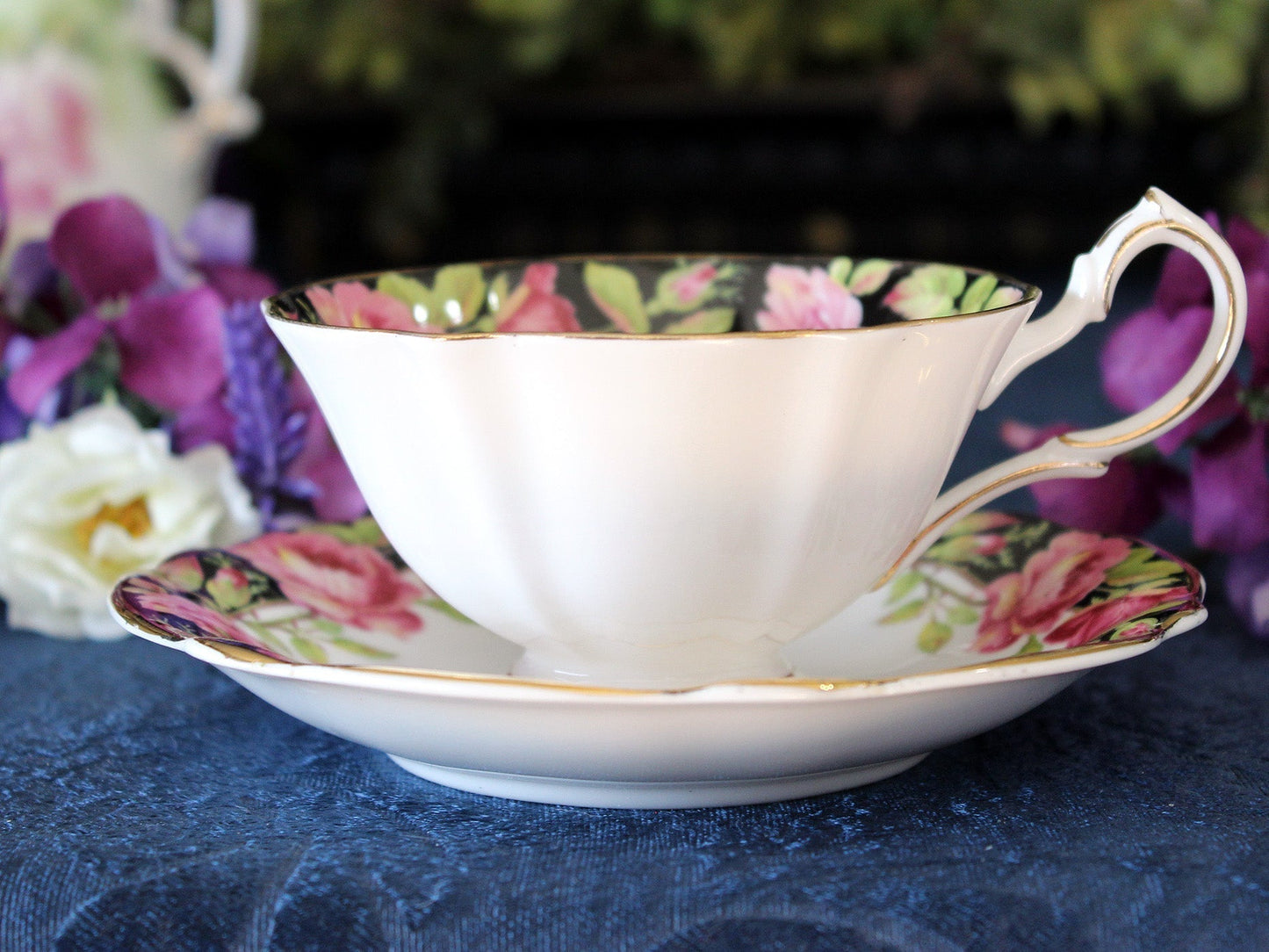 Black Magic Bone China Teacup, Tea Cup & Saucer, Queen Anne 17484